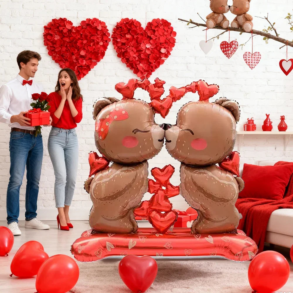 🎈 Balon Miś z Pocałunkiem – Romantyczna Dekoracja na Walentynki i Świętowanie Miłości 🎈