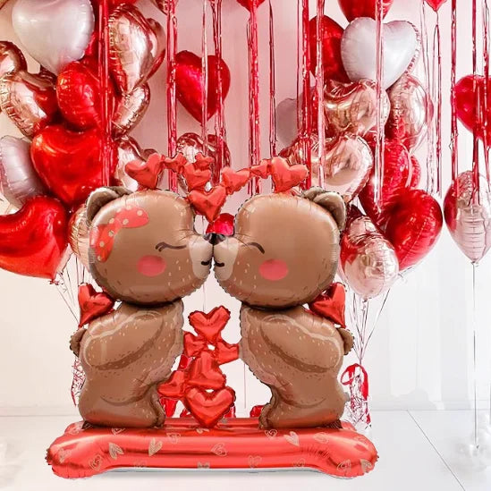 🎈 Balon Miś z Pocałunkiem – Romantyczna Dekoracja na Walentynki i Świętowanie Miłości 🎈