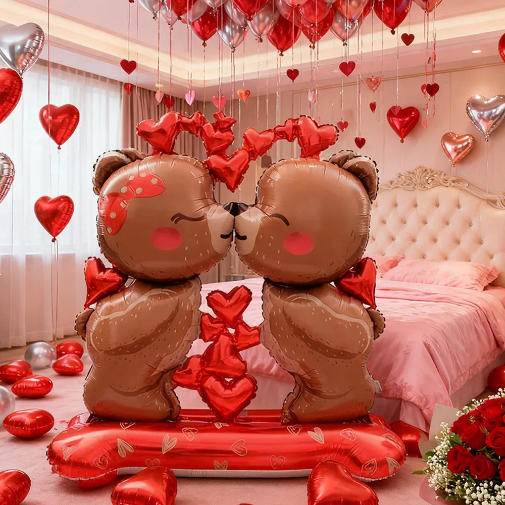 🎈 Balon Miś z Pocałunkiem – Romantyczna Dekoracja na Walentynki i Świętowanie Miłości 🎈