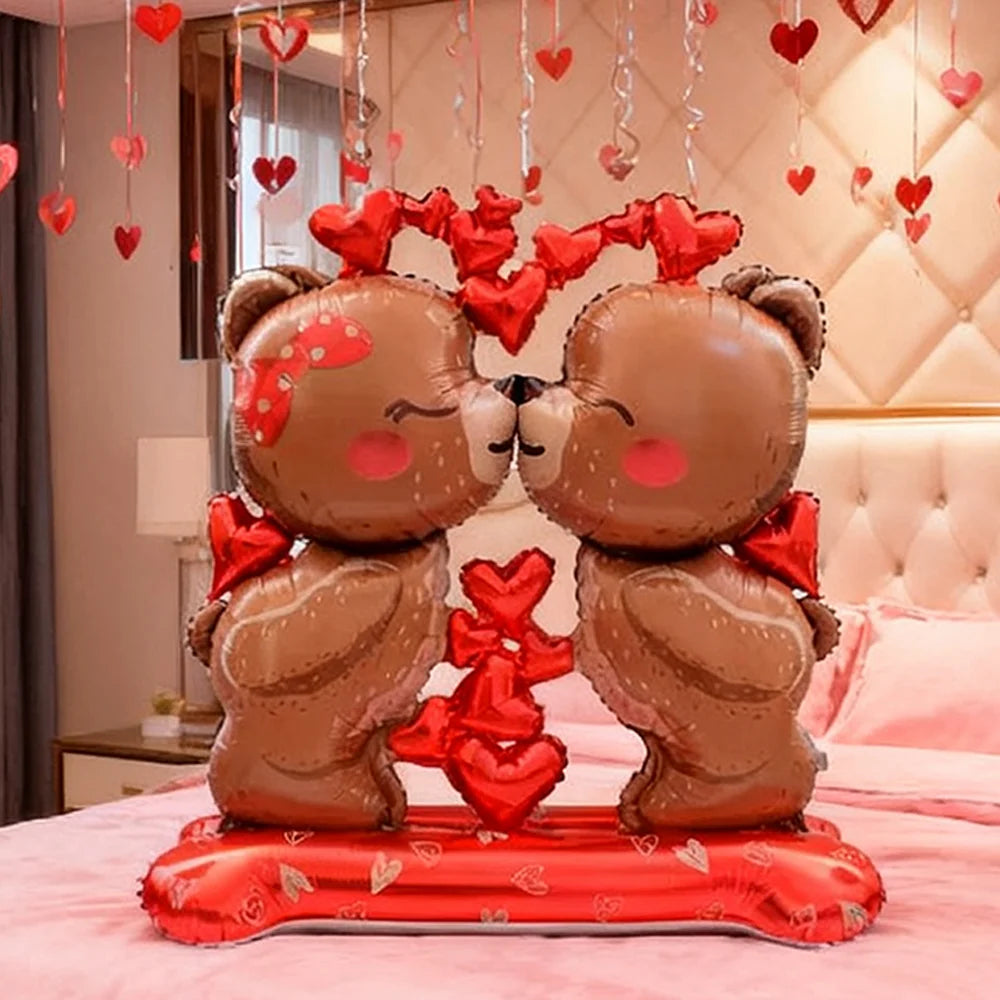 🎈 Balon Miś z Pocałunkiem – Romantyczna Dekoracja na Walentynki i Świętowanie Miłości 🎈